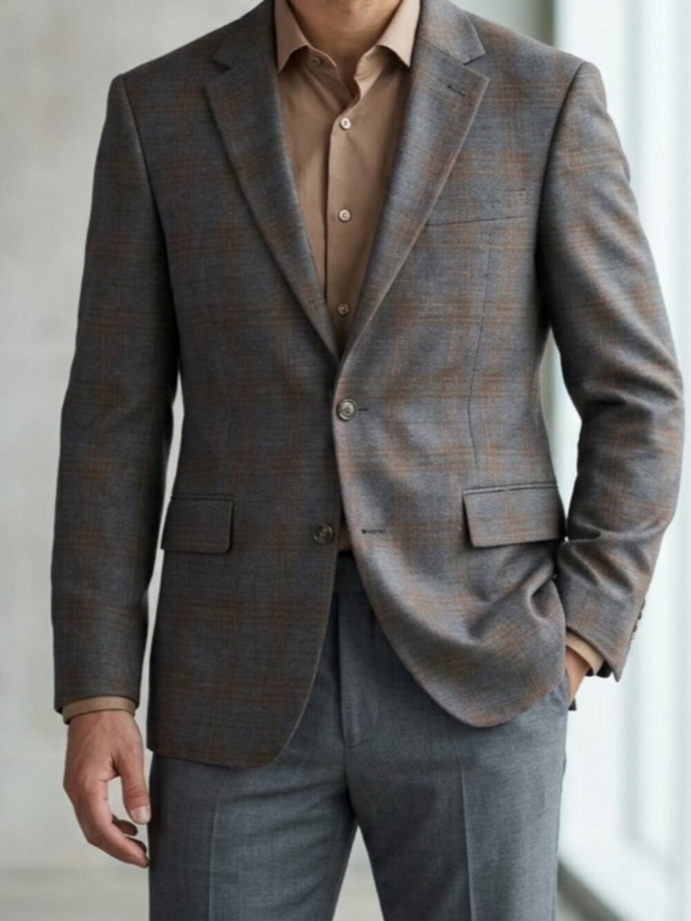 Tommy Hilfiger Men Modern fit Sport Coat Blazer 38 R Check brown gray plaid NWOT